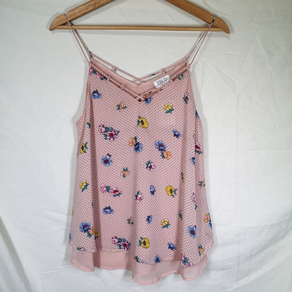 Sienna Sky Pink Floral Tank Top With Spaghetti Straps